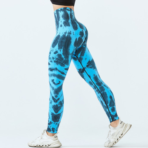 Tie-dye high-waisted tight yoga pants peach butt training seamless yoga pants sports running fitness pants for women