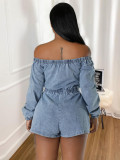Sexy strapless washed denim rompers jumpsuit