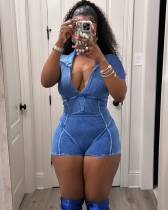 Summer distressed deep V ribbed rompers jumpsuit