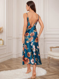 Print Strap Side Slit Night Gown Sleepwear 