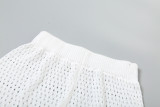 Summer Fashion Hollow Lapel Top High Waist Shorts Knitted Set