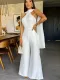 Solid color elegant shawl high waist wide leg women's long jumpsuit