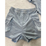 Summer casual ribbed bodysuit shorts set