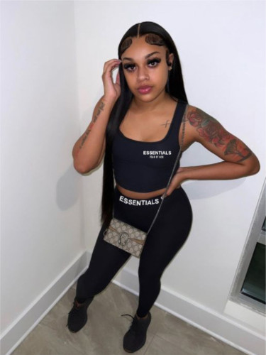 Casual sports letter print running tight fitness suit