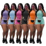 Summer casual ribbed bodysuit shorts set