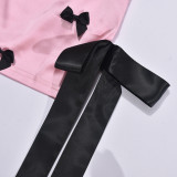Summer contrasting bow mini skirt