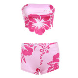 Summer sexy sleeveless printed high-waist shorts set