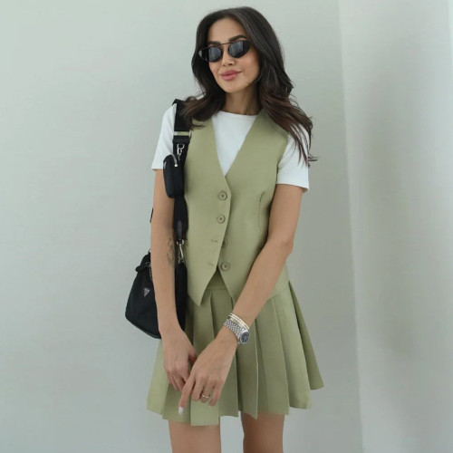 Women's Sleeveless Summer Vest Pleated Skirt Elegant Women's Two-piece Set