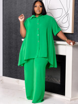 Summer plus size women's short-sleeved tops wide-leg pants set