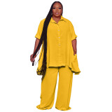 Summer plus size women's short-sleeved tops wide-leg pants set