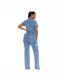 Summer tight waist slim elastic washed denim jumpsuit