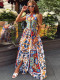 Printed Holiday Style Round Neck Sleeveless Ladies Long Dress