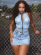 Embroidered denim skirt set vest short skirt stretch suit