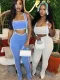 Sexy ribbed bandeau top bib pants two piece set