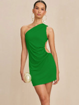 Slash shoulder elegant ladies' short solid color dress