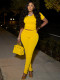 Summer solid color ribbed V-neck short-sleeved top tight pants casual suit