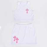Nightclub Street Style Embroidered Cropped Vest Mini Skirt Set