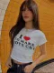 Fashion round neck letter print short sleeve crop top short T-shirt