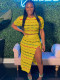 Fashionable women's colorful striped knitted skirt suit