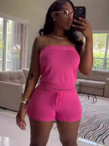 Fashion women's clothing casual solid color knitted shorts set