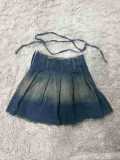 Casual washed denim pleated skirt