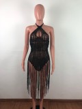 Long tassel braided two-way tassel beach dress