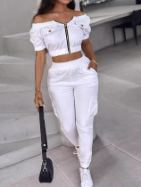 Summer women's off-shoulder short-sleeved top matching pants suit