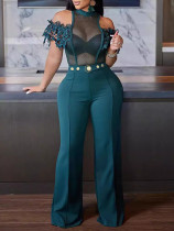 Summer women's mesh patchwork jumpsuit