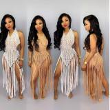 Long tassel braided two-way tassel beach dress