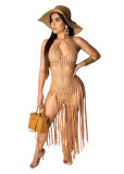 Long tassel braided two-way tassel beach dress