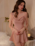 Deep V low-cut sway neckline hollow ribbon sexy backless nightdress