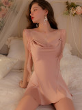 Deep V low-cut sway neckline hollow ribbon sexy backless nightdress
