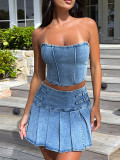 Summer tube top sexy skirt denim suit