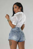 Elastic Women's Sexy Skirt Button Multi-Pocket Denim Shorts