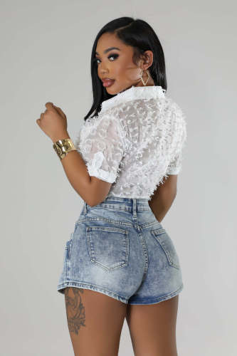 Elastic Women's Sexy Skirt Button Multi-Pocket Denim Shorts