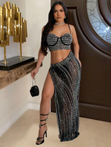 Fashion women's diamond see-through evening dress