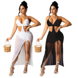 Sexy women's suspender sheer skirt set