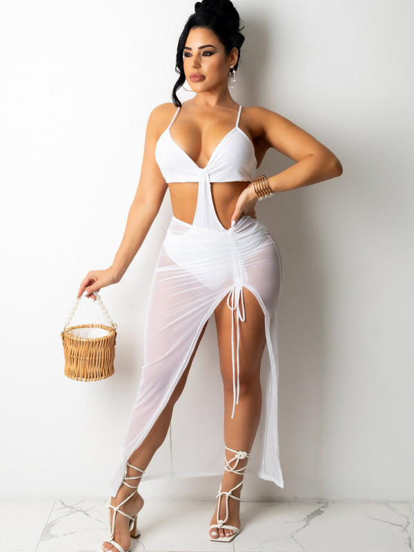 Sexy women's suspender sheer skirt set