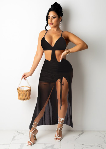 Sexy women's suspender sheer skirt set