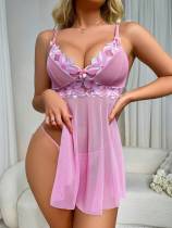 Sexy pink floral side slit babydoll lingerie set