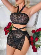 Sexy black lace skirt lingerie set