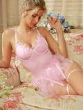 Sexy pink butterfly bodysuit tutu skirt lingerie set