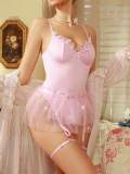 Sexy pink butterfly bodysuit tutu skirt lingerie set
