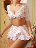 Sexy floral print skirt lingerie set