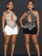 Sexy mesh tight halter neck hot diamond rompers jumpsuit