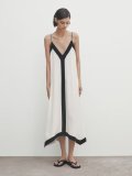 Holiday style contrast color V-neck suspender dress