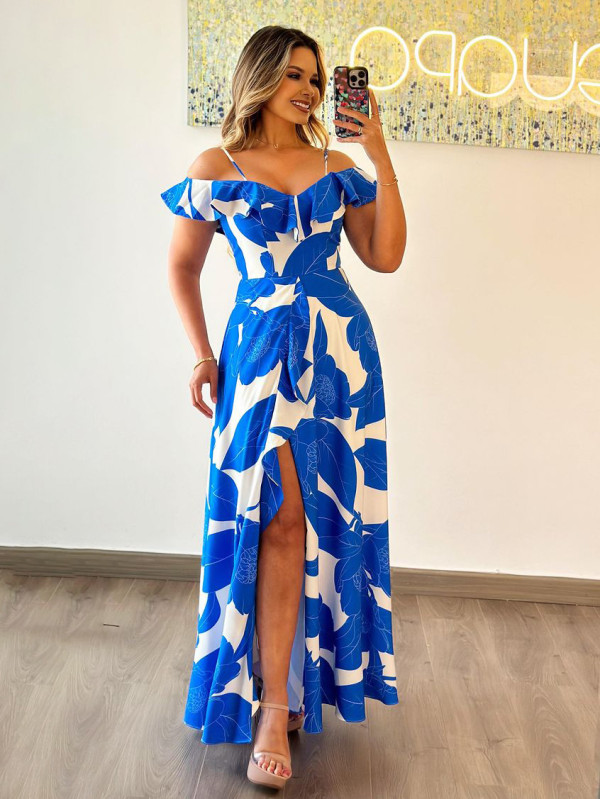 Holiday style dress slim fit temperament one shoulder sling high slit long dress