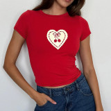Y2k short-sleeved heart cherry print T-shirt