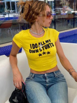 Summer round neck pullover short sleeve letter print crop top T-shirt