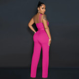 Fashion solid color Slim fit one shoulder wide leg jumpsuit